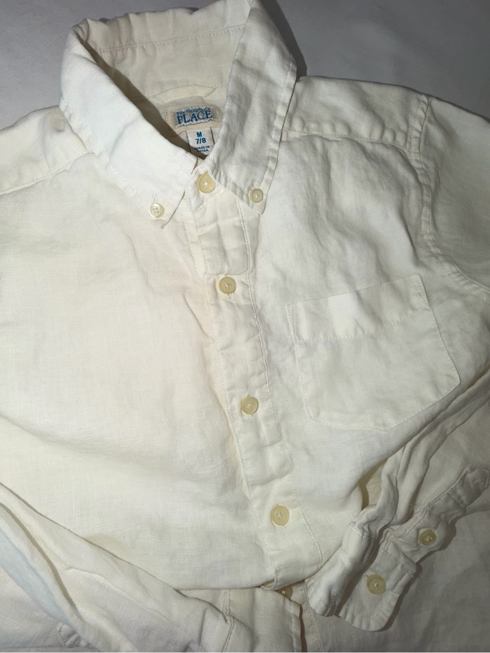 The Children's Place White Linen Button-Down LS Shirt Youth M. 0011